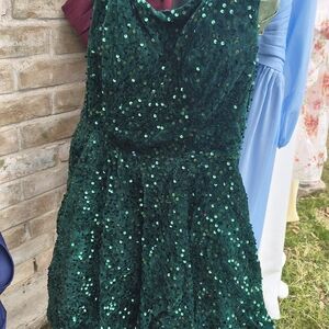 Emerald Green Sequin A-Line Prom Dress